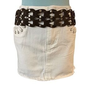 Woven Suede Studded Fringe Tie Waist Belt Brown OS Boho Western Festival Cincher